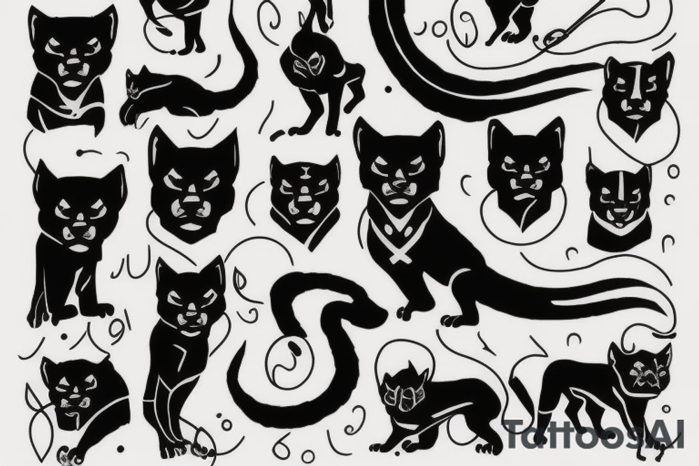 I want 3 black panthers (designed just like the real animal), walking side by side
The one in the middle is caring a shepherd's crook tattoo idea