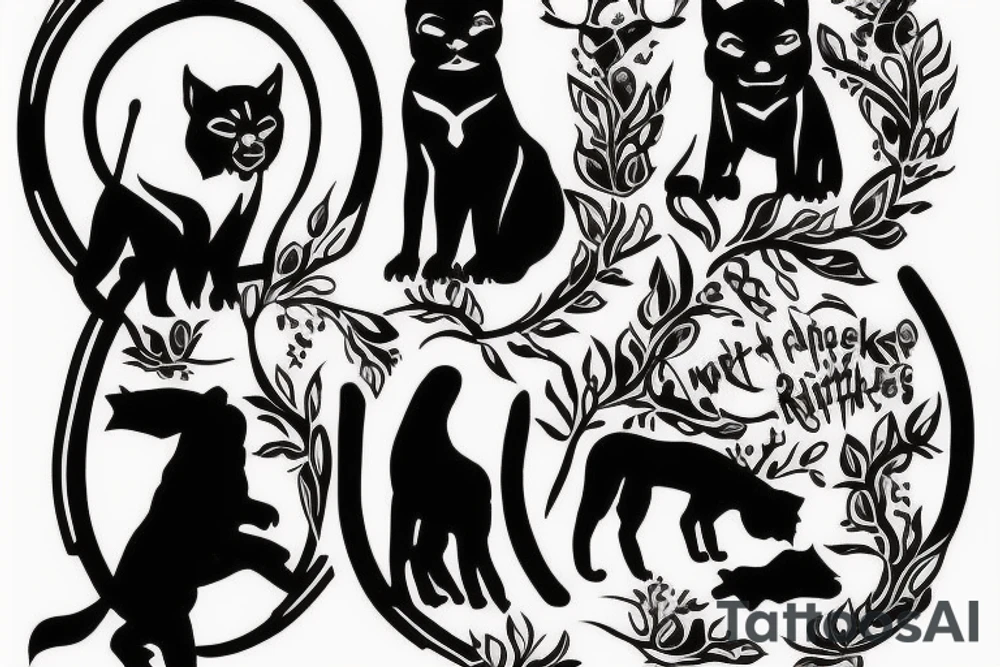 I want 3 black panthers (designed just like the real animal), walking side by side.
The one in the middle is caring a shepherd's crook. tattoo idea