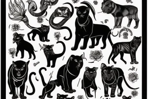 I want 3 black panthers (designed just like the real animal), walking side by side.
The one in the middle is caring a shepherd's crook. tattoo idea
