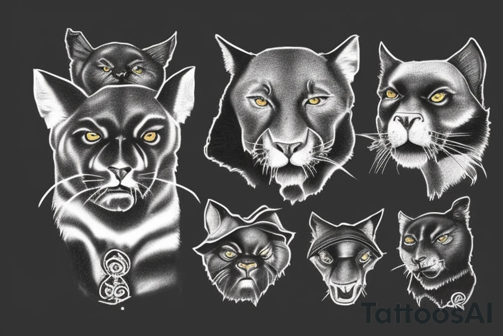 I want 3 black panthers (designed just like the real animal), walking side by side.
The one in the middle is caring a shepherd's crook. tattoo idea