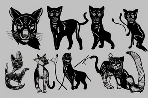 I want 3 black panthers (designed just like the real animal), walking side by side.
The one in the middle is caring a shepherd's crook. tattoo idea
