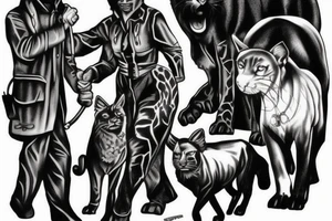 I want 3 black panthers (designed just like the real animal), walking side by side.
The one in the middle is caring a shepherd's crook. tattoo idea