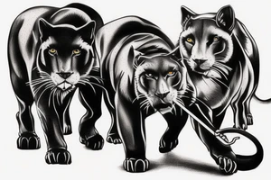 I want 3 black panthers (designed realistic like the animal), walking side by side.
The one in the middle is caring a shepherd's crook. tattoo idea