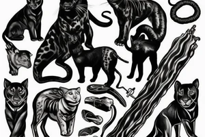 I want 3 black panthers (designed realistic like the animal), walking side by side.
The one in the middle is caring a shepherd's crook. tattoo idea