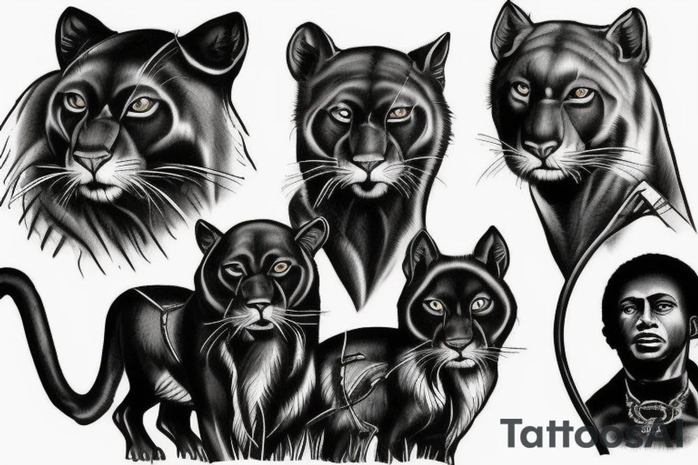 I want 3 black panthers (designed realistic like the animal), walking side by side.
The one in the middle is caring a shepherd's crook. tattoo idea