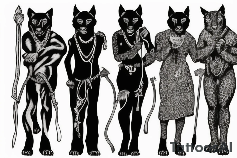I want 3 black panthers (designed realistic like the animal), walking side by side.
The one in the middle is caring a shepherd's crook. tattoo idea