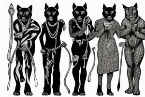 I want 3 black panthers (designed realistic like the animal), walking side by side.
The one in the middle is caring a shepherd's crook. tattoo idea