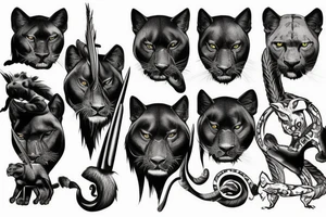 I want 3 black panthers (designed realistic like the animal), walking side by side.
The one in the middle is caring a shepherd's crook. tattoo idea