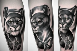 I want 3 black panthers (designed realistic like the animal), walking side by side.
The one in the middle is caring a shepherd's crook. tattoo idea