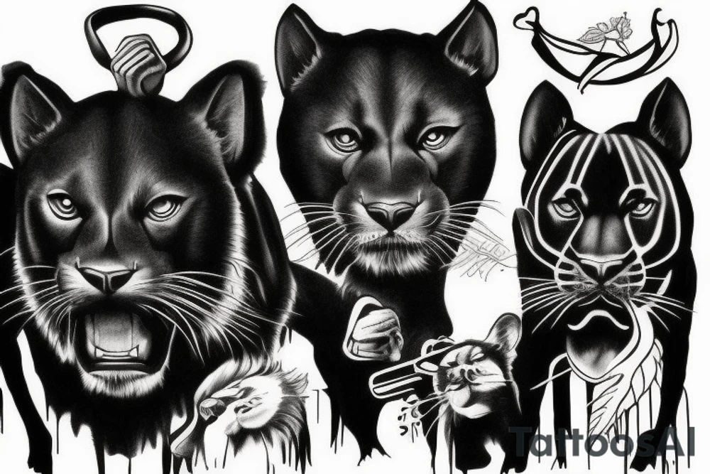 I want 3 black panthers (designed realistic like the animal), walking side by side.
The one in the middle is caring a shepherd's crook. tattoo idea