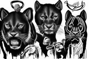I want 3 black panthers (designed realistic like the animal), walking side by side.
The one in the middle is caring a shepherd's crook. tattoo idea