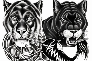 I want 3 black panthers (designed realistic like the animal), walking side by side.
The one in the middle is caring a shepherd's crook. tattoo idea