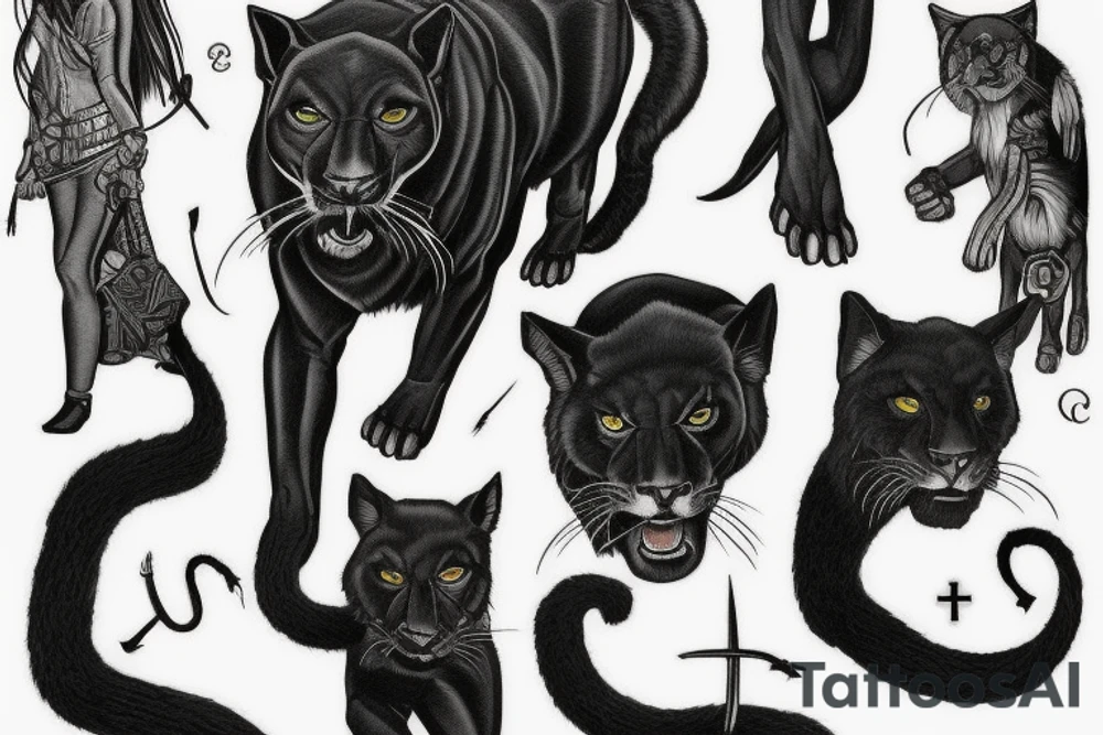 I want 3 black panthers (designed realistic like the animal), walking side by side.
The one in the middle is caring a shepherd's crook. tattoo idea