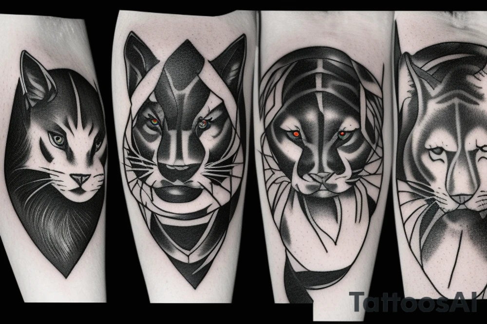 I want 3 black panthers (designed realistic like the animal), walking side by side.
The one in the middle is caring a shepherd's crook. tattoo idea
