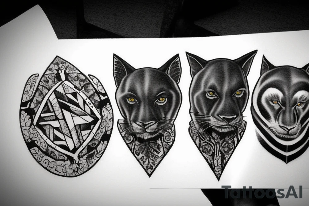 I want 3 black panthers (designed realistic like the animal), walking side by side.
The one in the middle is caring a shepherd's crook. tattoo idea