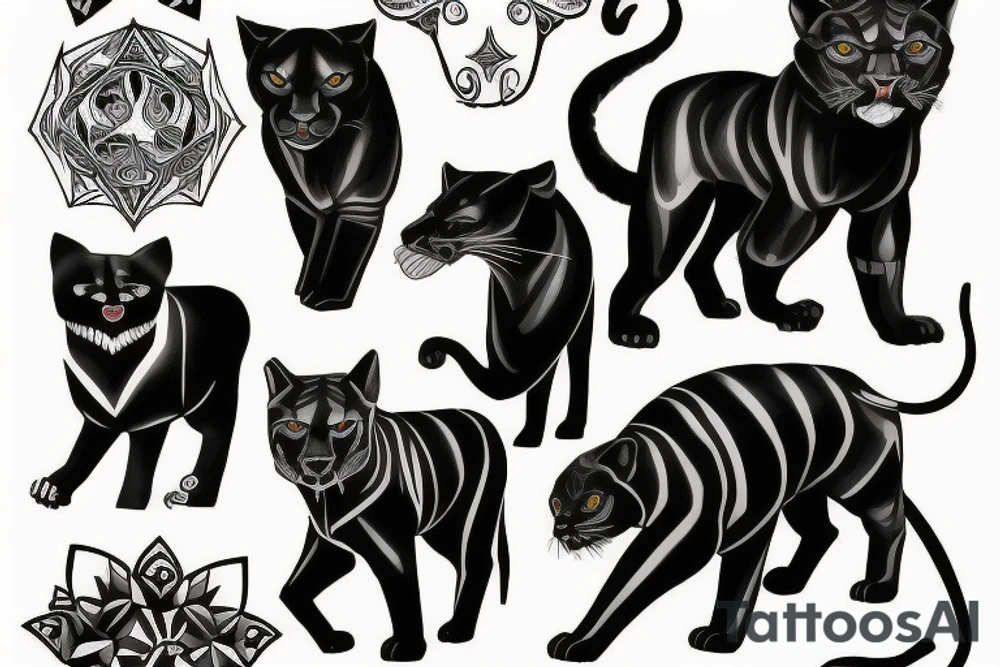 I want 3 black panthers (designed realistic like the animal), walking side by side.
The one in the middle is caring a shepherd's crook. tattoo idea