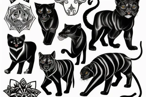 I want 3 black panthers (designed realistic like the animal), walking side by side.
The one in the middle is caring a shepherd's crook. tattoo idea