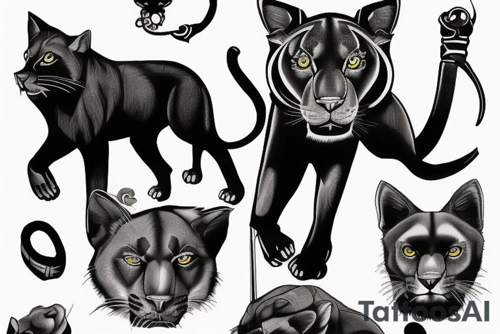 I want 3 black panthers (designed realistic like the animal), walking side by side.
The one in the middle is caring a shepherd's crook. tattoo idea