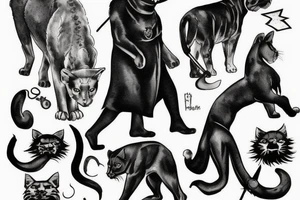 I want 3 black panthers (designed realistic like the animal), walking side by side.
The one in the middle is caring a shepherd's crook. tattoo idea