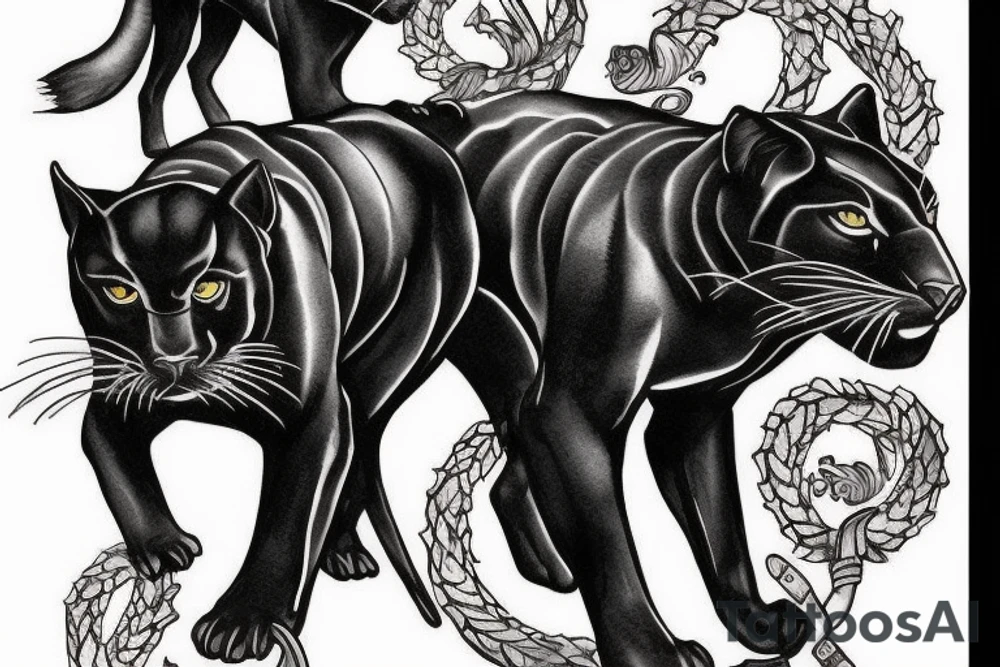 I want 3 black panthers (designed realistic like the animal), walking side by side.
The one in the middle is caring a shepherd's crook. tattoo idea