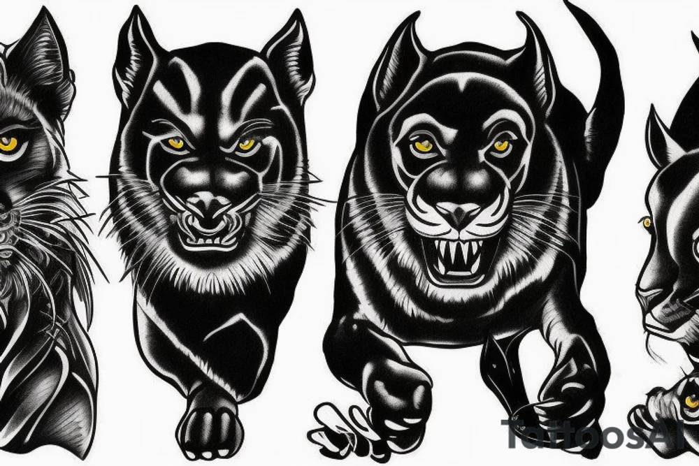 I want 3 black panthers (designed realistic like the animal), walking side by side.
The one in the middle is caring a shepherd's crook. tattoo idea
