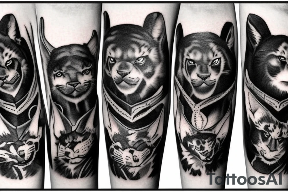 I want 3 black panthers (designed realistic like the animal), walking side by side.
The one in the middle is caring a shepherd's crook. tattoo idea