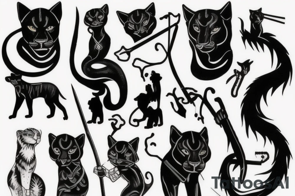 I want 3 black panthers (designed realistic like the animal), walking side by side.
The one in the middle is caring a shepherd's crook. tattoo idea
