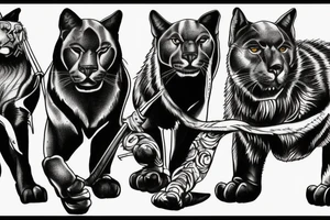 I want 3 black panthers (designed realistic like the animal), walking side by side.
The one in the middle is caring a shepherd's crook. tattoo idea