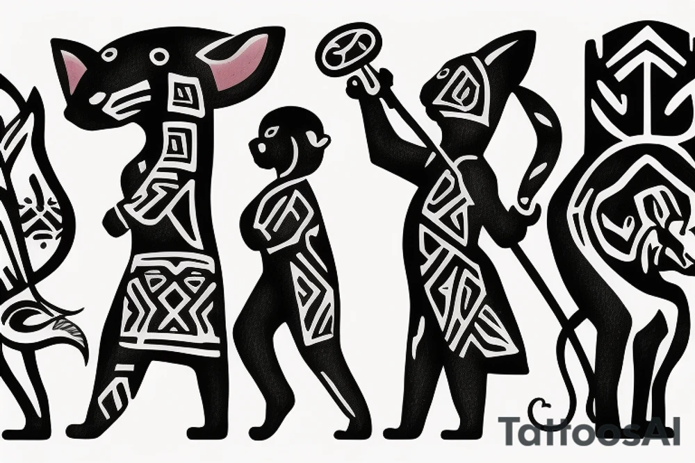 I want 3 black panthers (designed realistic like the animal), walking side by side.
The one in the middle is caring a shepherd's crook. tattoo idea