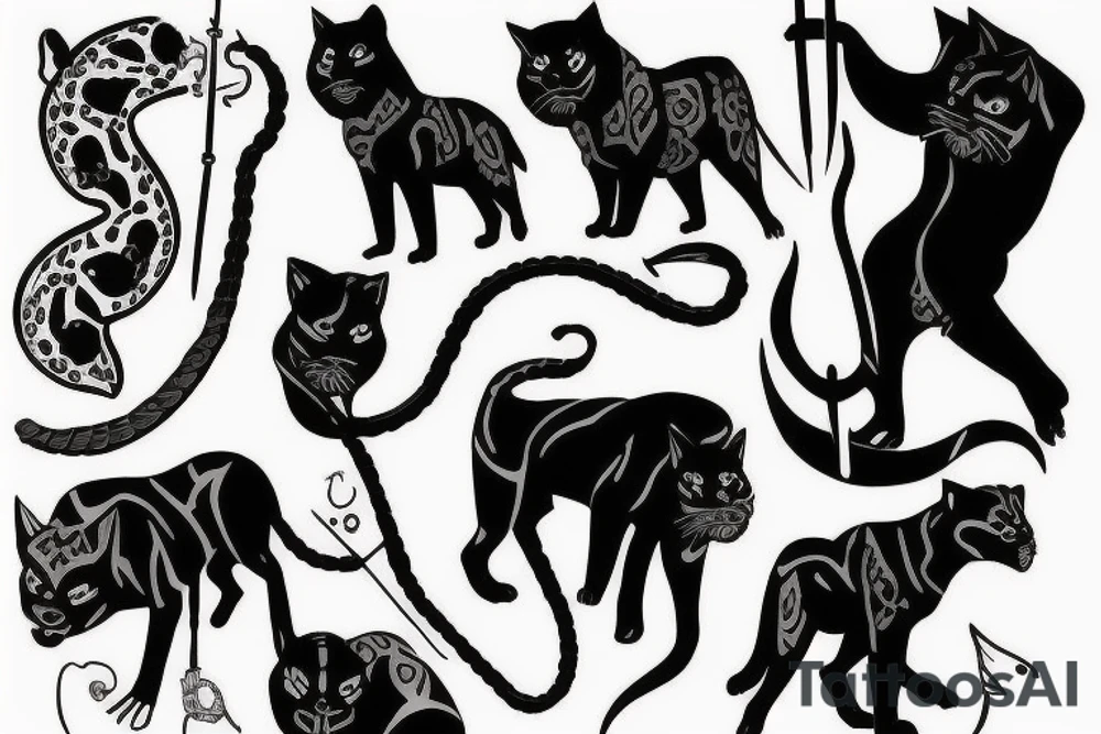 I want 3 black panthers (designed realistic like the animal), walking side by side.
The one in the middle is caring a shepherd's crook. tattoo idea