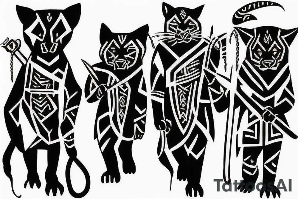 I want 3 black panthers (designed realistic like the animal), walking side by side.
The one in the middle is caring a shepherd's crook. tattoo idea