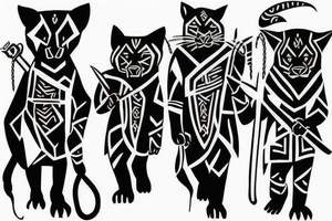 I want 3 black panthers (designed realistic like the animal), walking side by side.
The one in the middle is caring a shepherd's crook. tattoo idea
