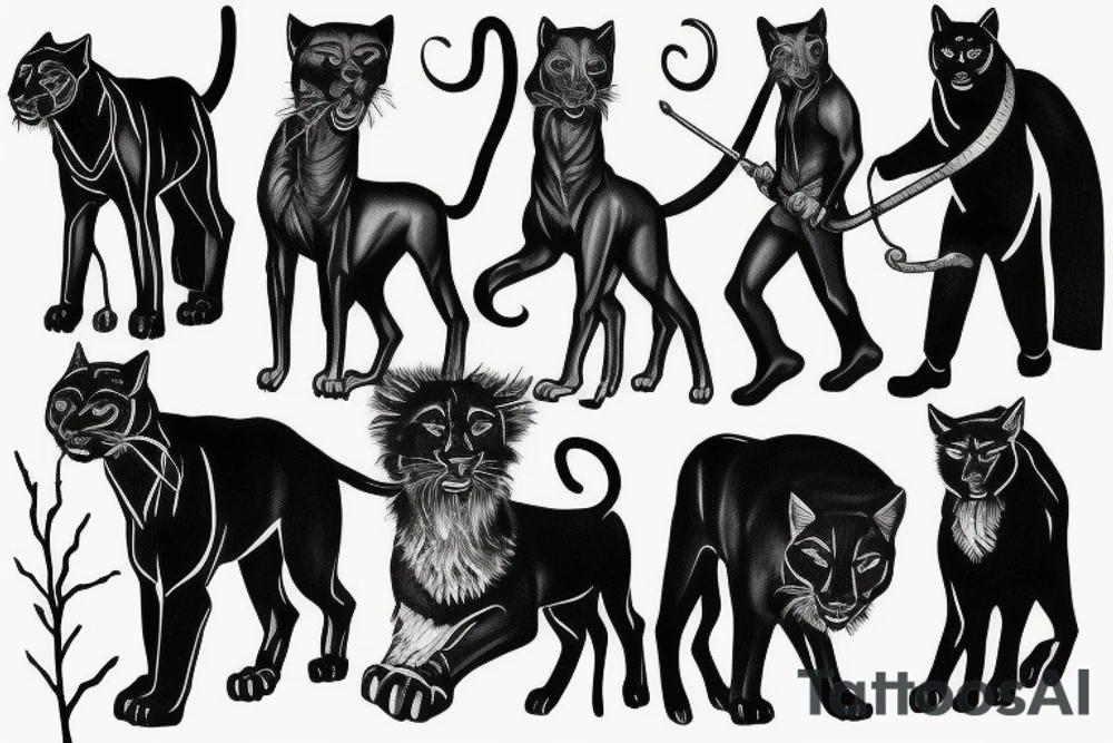I want 3 black panthers (designed realistic like the animal), walking side by side.
The one in the middle is caring a shepherd's crook. tattoo idea