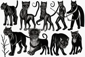 I want 3 black panthers (designed realistic like the animal), walking side by side.
The one in the middle is caring a shepherd's crook. tattoo idea