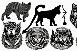 I want 3 black panthers (designed realistic like the animal), walking side by side.
The one in the middle is caring a shepherd's crook. tattoo idea