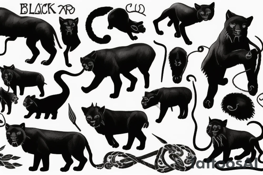 I want 3 black panthers (designed realistic like the animal), walking side by side.
The one in the middle is caring a shepherd's crook. tattoo idea
