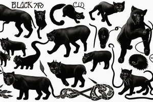 I want 3 black panthers (designed realistic like the animal), walking side by side.
The one in the middle is caring a shepherd's crook. tattoo idea