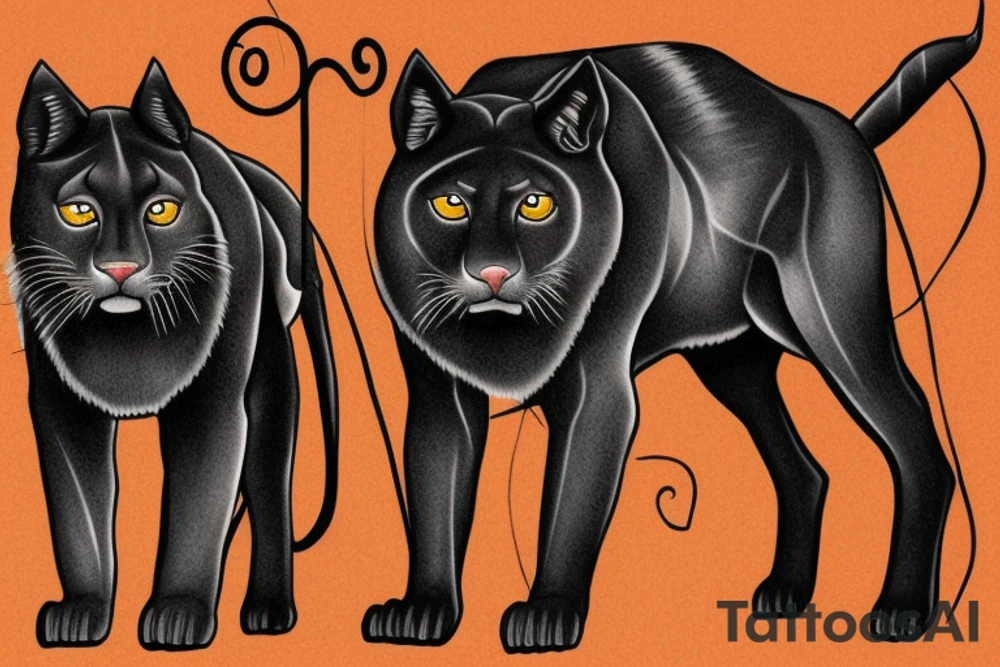 I want 3 black panthers (designed realistic like the animal), walking side by side.
The one in the middle is holding a shepherd's crook. tattoo idea