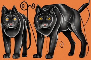 I want 3 black panthers (designed realistic like the animal), walking side by side.
The one in the middle is holding a shepherd's crook. tattoo idea
