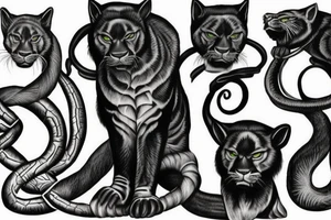I want 3 black panthers (designed realistic like the animal), walking side by side.
The one in the middle is holding a shepherd's crook. tattoo idea