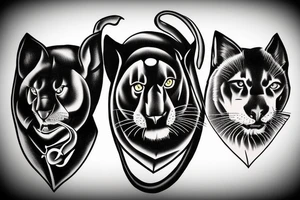 I want 3 black panthers (designed realistic like the animal), walking side by side.
The one in the middle is holding a shepherd's crook. tattoo idea