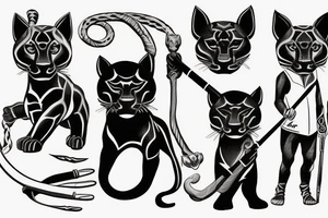 I want 3 black panthers (designed realistic like the animal), walking side by side.
The one in the middle is holding a shepherd's crook. tattoo idea