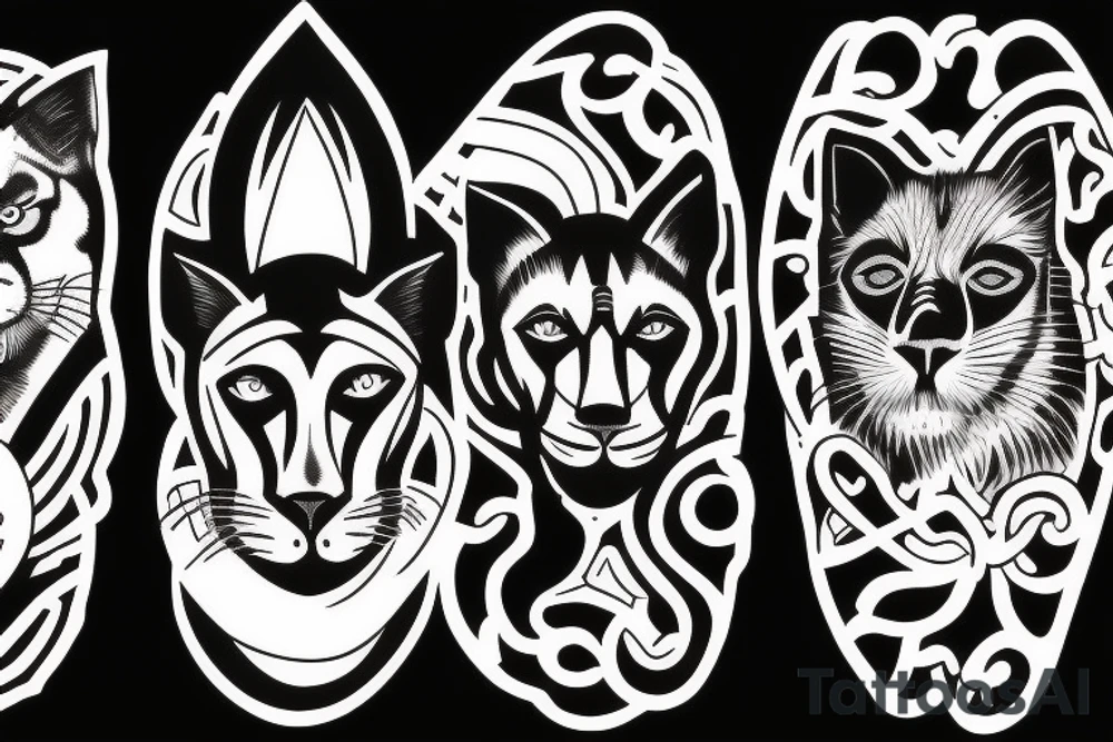 I want 3 black panthers (designed realistic like the animal), walking side by side.
The one in the middle is holding a shepherd's crook. tattoo idea