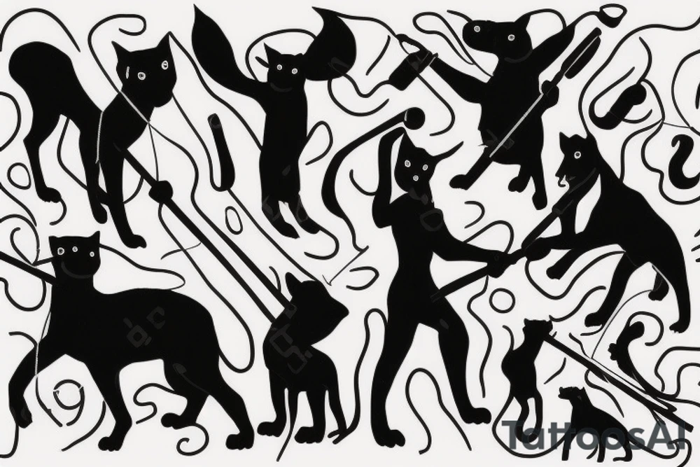 I want 3 black panthers (designed realistic like the animal), walking side by side.
The one in the middle is holding a shepherd's crook. tattoo idea