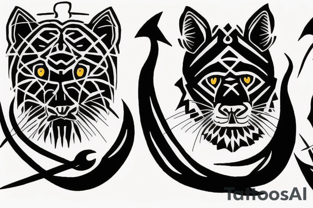 I want 3 black panthers (designed realistic like the animal), walking side by side.
The one in the middle is holding a shepherd's crook. tattoo idea