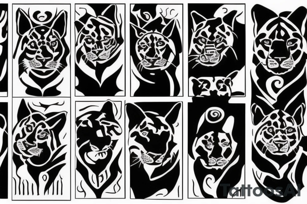 I want 3 black panthers (designed realistic like the animal), walking side by side.
The one in the middle is holding a shepherd's crook. tattoo idea
