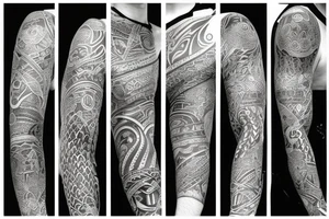 Full arm sleeve made up of green mythology tattoo idea