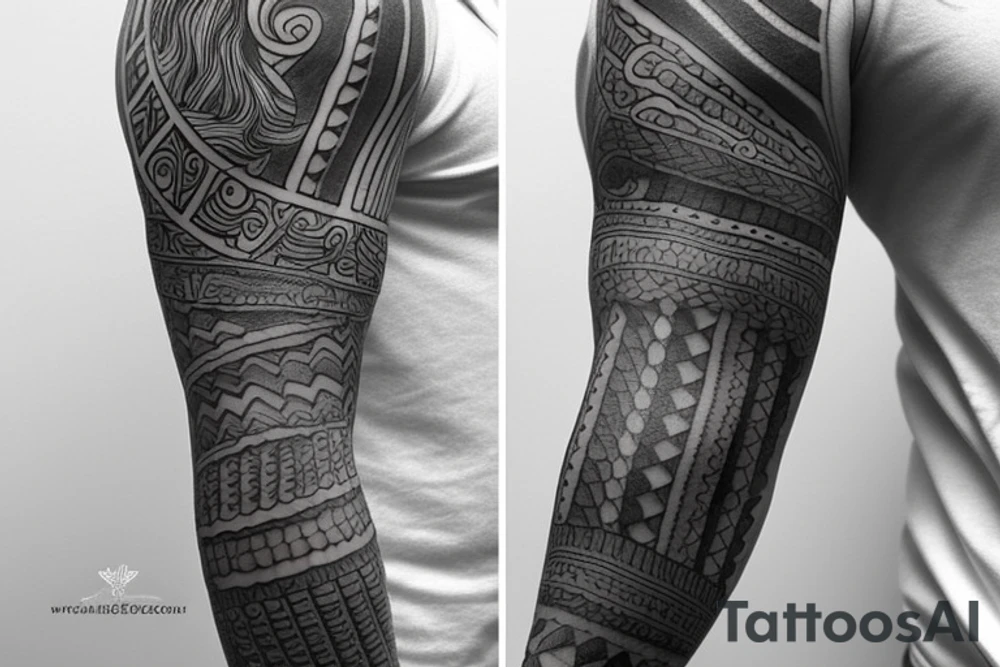 Full arm sleeve made up of green mythology tattoo idea