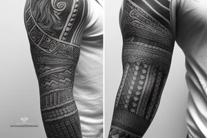 Full arm sleeve made up of green mythology tattoo idea