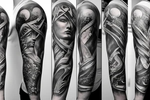 Full arm sleeve made up of Greek mythology tattoo idea